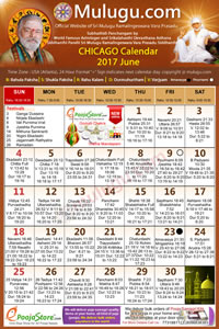 Chicago (USA) Telugu Calendar 2017 June with Tithi, Nakshatram, Durmuhurtham Timings, Varjyam Timings and Rahukalam (Samayam's)Timings