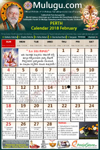 Perth (USA) Telugu Calendar 2018 February with Tithi, Nakshatram, Durmuhurtham Timings, Varjyam Timings and Rahukalam (Samayam's)Timings