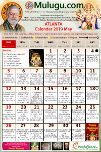 Atlanta (USA) Telugu Calendar 2019 May with Tithi, Nakshatram, Durmuhurtham Timings, Varjyam Timings and Rahukalam (Samayam's)Timings