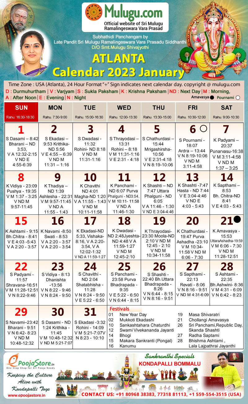 Atlanta January Telugu Calendar Telugu Calendar