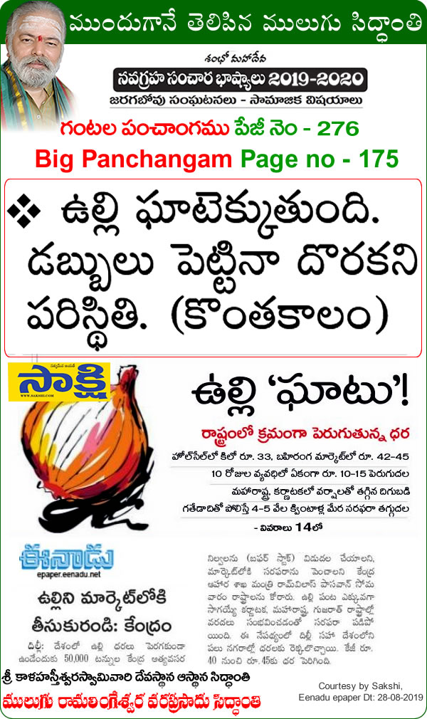 Mulugu Siddanthi Proven Prediction- there is no sign of skyrocketing price of onions