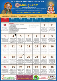 Perth (USA) Telugu Calendar 2016 July with Tithi, Nakshatram, Durmuhurtham Timings, Varjyam Timings and Rahukalam (Samayam's)Timings