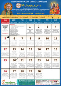 Perth (USA) Telugu Calendar 2016 June with Tithi, Nakshatram, Durmuhurtham Timings, Varjyam Timings and Rahukalam (Samayam's)Timings