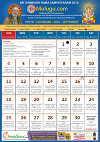 Perth (USA) Telugu Calendar 2016 September with Tithi, Nakshatram, Durmuhurtham Timings, Varjyam Timings and Rahukalam (Samayam's)Timings