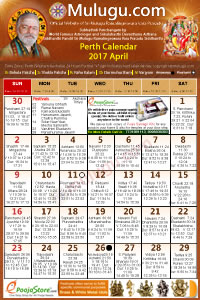 Perth) Telugu Calendar 2017 April with Tithi, Nakshatram, Durmuhurtham Timings, Varjyam Timings and Rahukalam (Samayam's)Timings