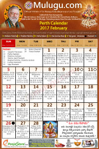 Perth) Telugu Calendar 2017 February with Tithi, Nakshatram, Durmuhurtham Timings, Varjyam Timings and Rahukalam (Samayam's)Timings