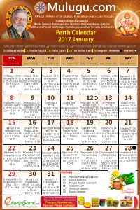 Perth) Telugu Calendar 2017 January with Tithi, Nakshatram, Durmuhurtham Timings, Varjyam Timings and Rahukalam (Samayam's)Timings