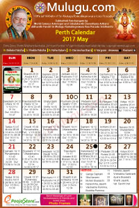 Perth) Telugu Calendar 2017 May with Tithi, Nakshatram, Durmuhurtham Timings, Varjyam Timings and Rahukalam (Samayam's)Timings