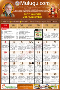 Perth) Telugu Calendar 2017 September with Tithi, Nakshatram, Durmuhurtham Timings, Varjyam Timings and Rahukalam (Samayam's)Timings