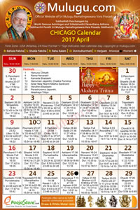 Chicago (USA) Telugu Calendar 2017 April with Tithi, Nakshatram, Durmuhurtham Timings, Varjyam Timings and Rahukalam (Samayam's)Timings