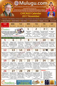 Chicago (USA) Telugu Calendar 2017 November with Tithi, Nakshatram, Durmuhurtham Timings, Varjyam Timings and Rahukalam (Samayam's)Timings