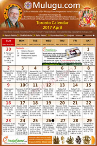 Chicago (USA) Telugu Calendar 2017 April with Tithi, Nakshatram, Durmuhurtham Timings, Varjyam Timings and Rahukalam (Samayam's)Timings