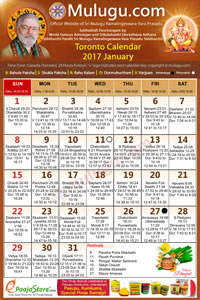 Chicago (USA) Telugu Calendar 2017 January with Tithi, Nakshatram, Durmuhurtham Timings, Varjyam Timings and Rahukalam (Samayam's)Timings