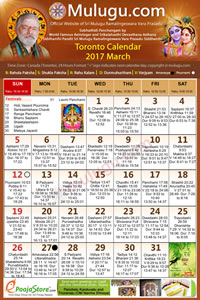 Chicago (USA) Telugu Calendar 2017 March with Tithi, Nakshatram, Durmuhurtham Timings, Varjyam Timings and Rahukalam (Samayam's)Timings