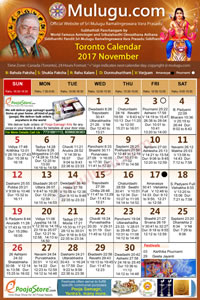 Chicago (USA) Telugu Calendar 2017 November with Tithi, Nakshatram, Durmuhurtham Timings, Varjyam Timings and Rahukalam (Samayam's)Timings