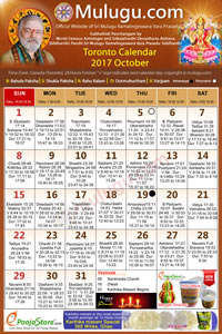 Chicago (USA) Telugu Calendar 2017 October with Tithi, Nakshatram, Durmuhurtham Timings, Varjyam Timings and Rahukalam (Samayam's)Timings