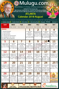 Atlanta (USA) Telugu Calendar 2018 August with Tithi, Nakshatram, Durmuhurtham Timings, Varjyam Timings and Rahukalam (Samayam's)Timings