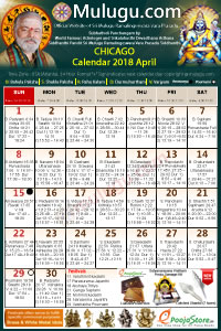 Chicago (USA) Telugu Calendar 2018 April with Tithi, Nakshatram, Durmuhurtham Timings, Varjyam Timings and Rahukalam (Samayam's)Timings