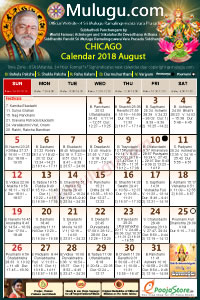 Chicago (USA) Telugu Calendar 2018 August with Tithi, Nakshatram, Durmuhurtham Timings, Varjyam Timings and Rahukalam (Samayam's)Timings