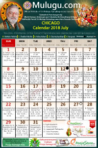 Chicago (USA) Telugu Calendar 2018 July with Tithi, Nakshatram, Durmuhurtham Timings, Varjyam Timings and Rahukalam (Samayam's)Timings