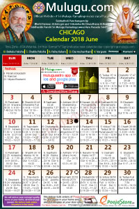 Chicago (USA) Telugu Calendar 2018 June with Tithi, Nakshatram, Durmuhurtham Timings, Varjyam Timings and Rahukalam (Samayam's)Timings
