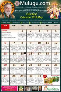 Chicago (USA) Telugu Calendar 2018 May with Tithi, Nakshatram, Durmuhurtham Timings, Varjyam Timings and Rahukalam (Samayam's)Timings