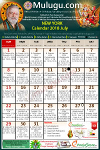 New-York (USA) Telugu Calendar 2018 July with Tithi, Nakshatram, Durmuhurtham Timings, Varjyam Timings and Rahukalam (Samayam's)Timings