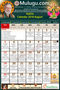 Perth (USA) Telugu Calendar 2018 August with Tithi, Nakshatram, Durmuhurtham Timings, Varjyam Timings and Rahukalam (Samayam's)Timings