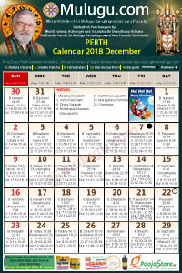 Perth (USA) Telugu Calendar 2018 December with Tithi, Nakshatram, Durmuhurtham Timings, Varjyam Timings and Rahukalam (Samayam's)Timings