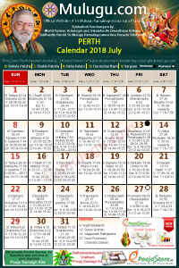 Perth (USA) Telugu Calendar 2018 July with Tithi, Nakshatram, Durmuhurtham Timings, Varjyam Timings and Rahukalam (Samayam's)Timings