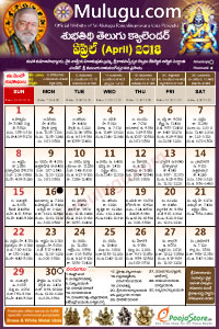 Subhathidi Telugu Calendar 2018 April with Tithi, Nakshatram, Durmuhurtham Timings, Varjyam Timings and Rahukalam (Samayam's)Timings