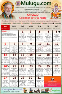 Chicago (USA) Telugu Calendar 2019 January with Tithi, Nakshatram, Durmuhurtham Timings, Varjyam Timings and Rahukalam (Samayam's)Timings