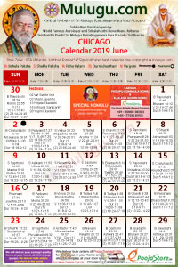 Chicago (USA) Telugu Calendar 2019 June with Tithi, Nakshatram, Durmuhurtham Timings, Varjyam Timings and Rahukalam (Samayam's)Timings