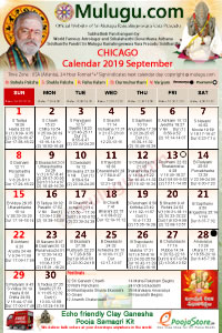 Chicago (USA) Telugu Calendar 2019 September with Tithi, Nakshatram, Durmuhurtham Timings, Varjyam Timings and Rahukalam (Samayam's)Timings