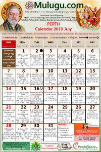 Perth (USA) Telugu Calendar 2019 July with Tithi, Nakshatram, Durmuhurtham Timings, Varjyam Timings and Rahukalam (Samayam's)Timings
