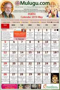 Perth (USA) Telugu Calendar 2019 May with Tithi, Nakshatram, Durmuhurtham Timings, Varjyam Timings and Rahukalam (Samayam's)Timings