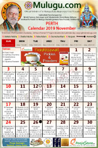 Perth (USA) Telugu Calendar 2019 November with Tithi, Nakshatram, Durmuhurtham Timings, Varjyam Timings and Rahukalam (Samayam's)Timings