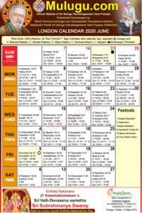 London Telugu Calendar 2020 June with Tithi, Nakshatram, Durmuhurtham Timings, Varjyam Timings and Rahukalam (Samayam's)Timings