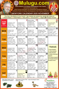 Chicago (USA) Telugu Calendar 2020 November with Tithi, Nakshatram, Durmuhurtham Timings, Varjyam Timings and Rahukalam (Samayam's)Timings
