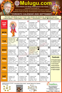 Toronto (Canada) Telugu Calendar 2020 September with Tithi, Nakshatram, Durmuhurtham Timings, Varjyam Timings and Rahukalam (Samayam's)Timings