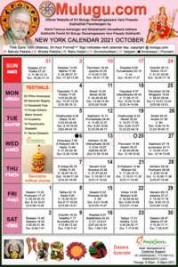 Chicago (USA) Telugu Calendar 2021 October with Tithi, Nakshatram, Durmuhurtham Timings, Varjyam Timings and Rahukalam (Samayam's)Timings
