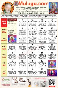 San-Francisco (USA) Telugu Calendar 2022 June with Tithi, Nakshatram, Durmuhurtham Timings, Varjyam Timings and Rahukalam (Samayam's)Timings