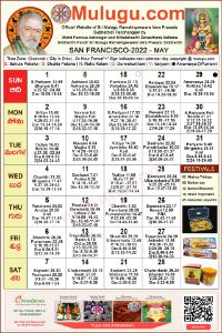 San-Francisco (USA) Telugu Calendar 2022 May with Tithi, Nakshatram, Durmuhurtham Timings, Varjyam Timings and Rahukalam (Samayam's)Timings