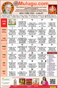 Chicago (USA) Telugu Calendar 2022 August with Tithi, Nakshatram, Durmuhurtham Timings, Varjyam Timings and Rahukalam (Samayam's)Timings