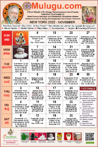 Chicago (USA) Telugu Calendar 2022 November with Tithi, Nakshatram, Durmuhurtham Timings, Varjyam Timings and Rahukalam (Samayam's)Timings