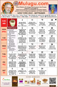 Chicago (USA) Telugu Calendar 2022 September with Tithi, Nakshatram, Durmuhurtham Timings, Varjyam Timings and Rahukalam (Samayam's)Timings