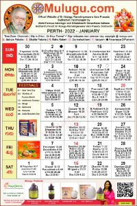 Perth (USA) Telugu Calendar 2022 January with Tithi, Nakshatram, Durmuhurtham Timings, Varjyam Timings and Rahukalam (Samayam's)Timings