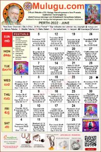 Perth (USA) Telugu Calendar 2022 June with Tithi, Nakshatram, Durmuhurtham Timings, Varjyam Timings and Rahukalam (Samayam's)Timings