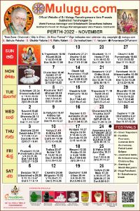 Perth (USA) Telugu Calendar 2022 November with Tithi, Nakshatram, Durmuhurtham Timings, Varjyam Timings and Rahukalam (Samayam's)Timings