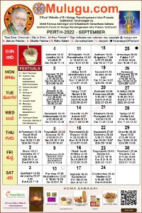 Perth (USA) Telugu Calendar 2022 September with Tithi, Nakshatram, Durmuhurtham Timings, Varjyam Timings and Rahukalam (Samayam's)Timings